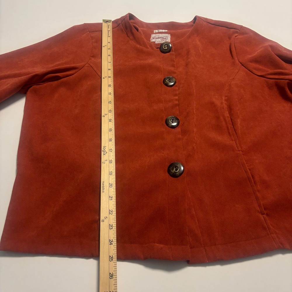 Joanna Plus Rust Orange Faux Suede Stretch Button Front Jacket Top Womens 1X - Picture 8 of 8